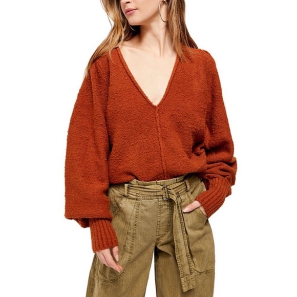 Free People Sweaters - Free People Reverie V-Neck Knit Sweater Balloon Sleeve